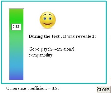 LifePulsePro+. Two hearts module. Results of the psychoemotional compatibility test